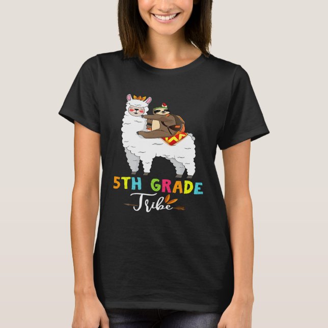 Fifth Grade Tribe Sloth Riding Llama Back to Schoo T-Shirt (Front)