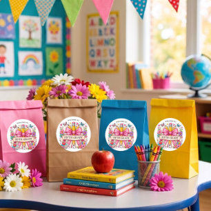 Fifth Grade Welcome Retro Pencil Classic Round Sticker