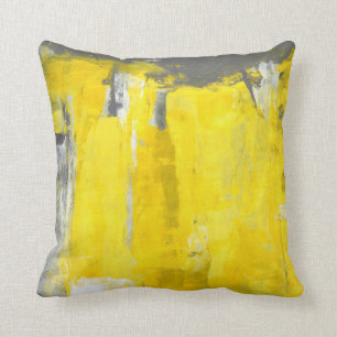 'Fifth' Grey and Yellow Abstract Art Throw Pillow