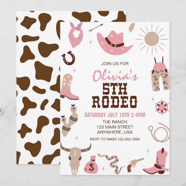 Fifth Rodeo Pink Western 5th Birthday Invitation (Front/Back)