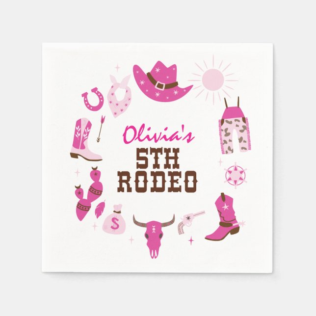 Fifth Rodeo Pink Western Cowboy 5th Birthday Napkin (Front)