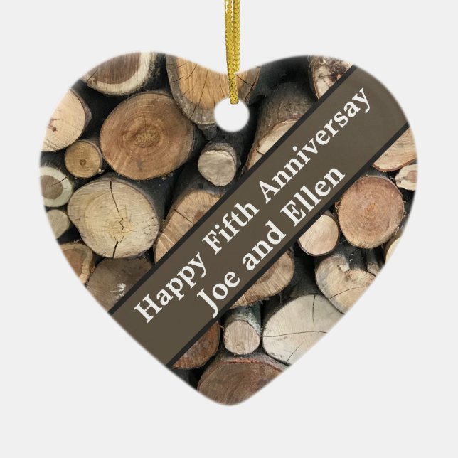 Fifth Wedding Anniversary Editable Ceramic Ornament (Front)