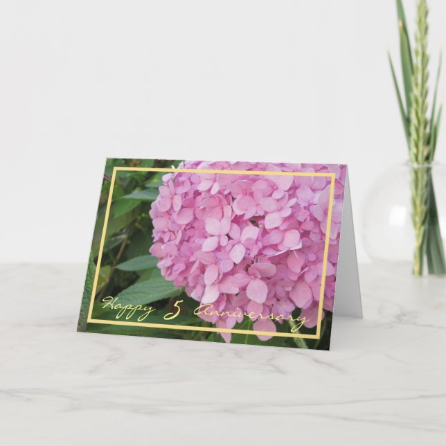 Fifth Wedding Anniversary Wishes Pink Hydrangeas Card (Front)