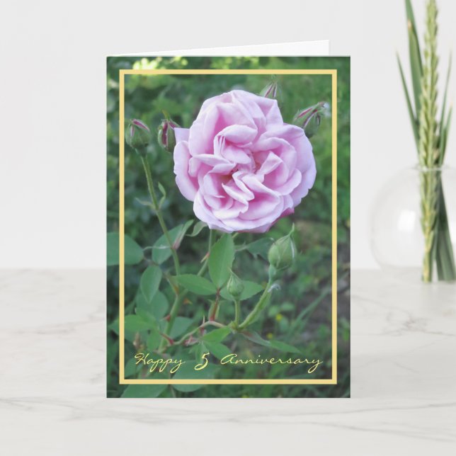 Fifth Wedding Anniversary Wishes Purple Rose Card (Front)