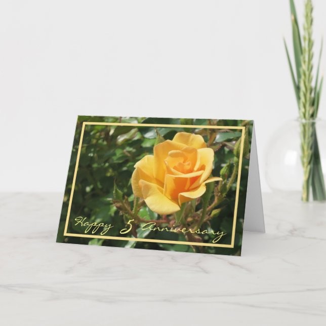 Fifth Wedding Anniversary Wishes Yellow Rose Card (Front)
