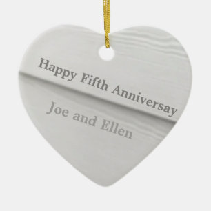 Fifth Wedding Anniversary wood Editable Ceramic Ornament