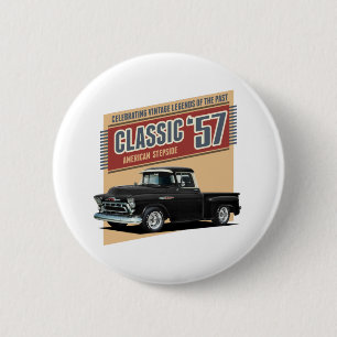 Fifties Black Street Rod Truck 2 Inch Round Button