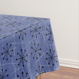 Fifties Blue with Black Starbursts Atomic Retro Tablecloth