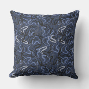Fifties Boomerang Patterns   Blue, Grey & Black Throw Pillow