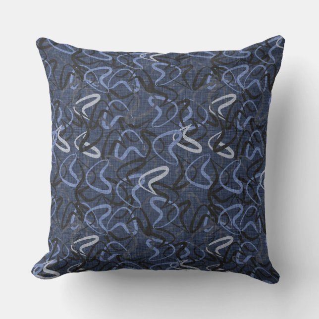 Fifties Boomerang Patterns | Blue, Grey & Black Throw Pillow (Front)