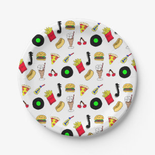 Fifties Diner Nostalgic Style Records, Food Paper Plate