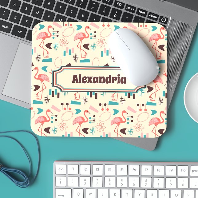 Fifties Flamingo Pattern Personalized Mouse Pad (Creator Uploaded)
