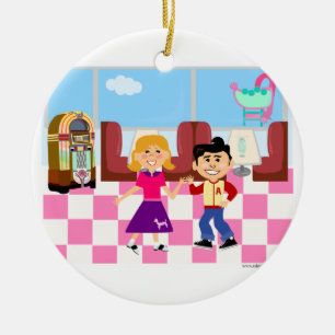 Fifties Fun Sock Hop Diner Ceramic Ornament