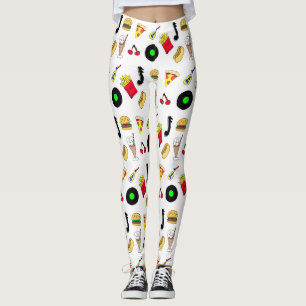 Fifties Graphics with Milkshakes, Hot dogs Retro  Leggings