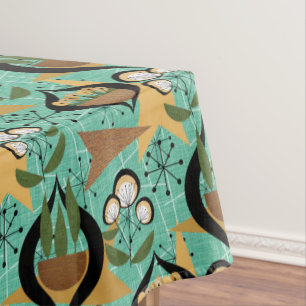 Fifties Houseplants   Aqua and Black Retro Tablecloth