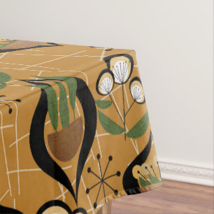 Fifties Houseplants Gold, Black, Mid-Century Tablecloth