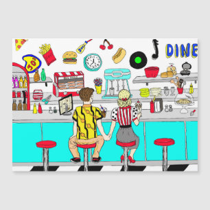 Fifties Nostalgic Couple Holding Hands at Diner Magnetic Invitation