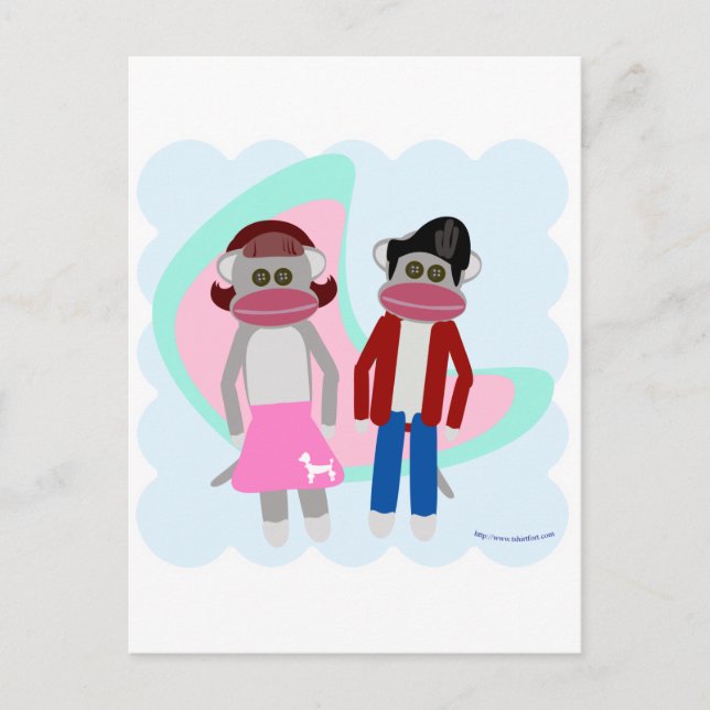 Fifties Sock Hop Sock Monkeys Postcard (Front)