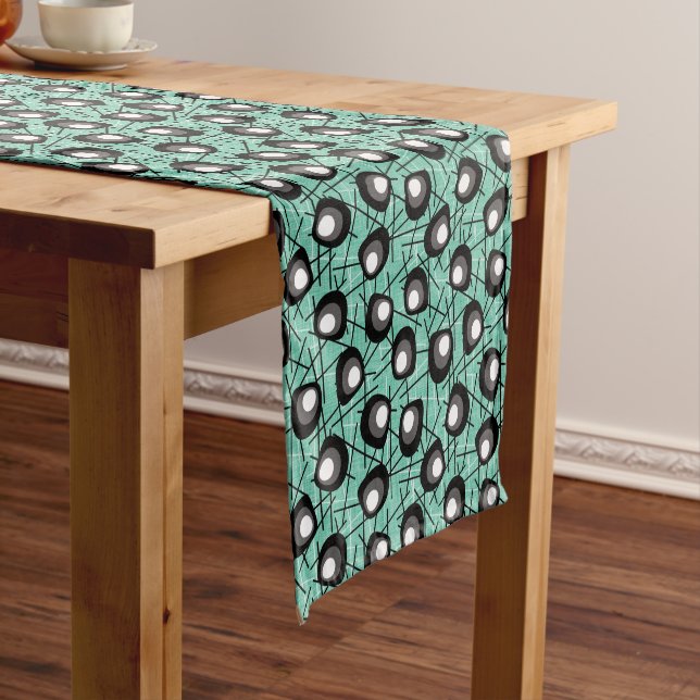 Fifties Style | Aqua, Black Blobs | Retro Short Table Runner (In Situ)