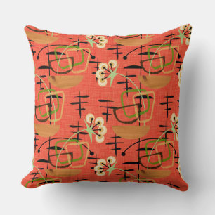 Fifties Style Houseplants   Atomic Patterns Throw Pillow