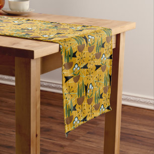 Fifties Style Houseplants on Gold Atomic Short Table Runner