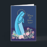 Fiftieth 50th Anniversary of Religious Life to Nun Card<br><div class="desc">On this special occasion of Sister’s Golden Jubilee,  celebrate with her on her 50th anniversary of religious profession. Our blessed Mother adorned in blue,  is kneeling in prayer in a bed of pink roses and flowers. THE HALO AND TEXT ARE DIGITALLY CREATED GOLD.</div>