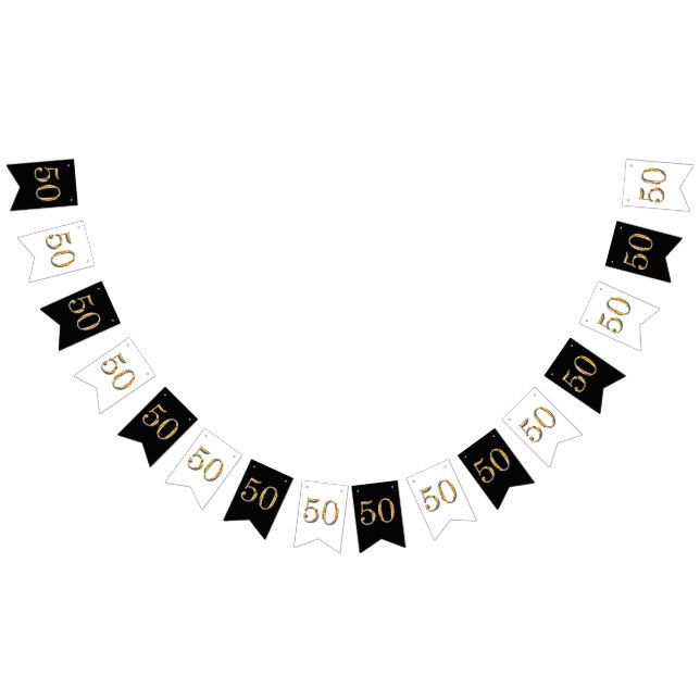 Fiftieth 50th birthday black gold elegant party bunting flags (All)