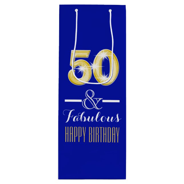 Fiftieth 50th birthday wine bottle gift bag (Front)
