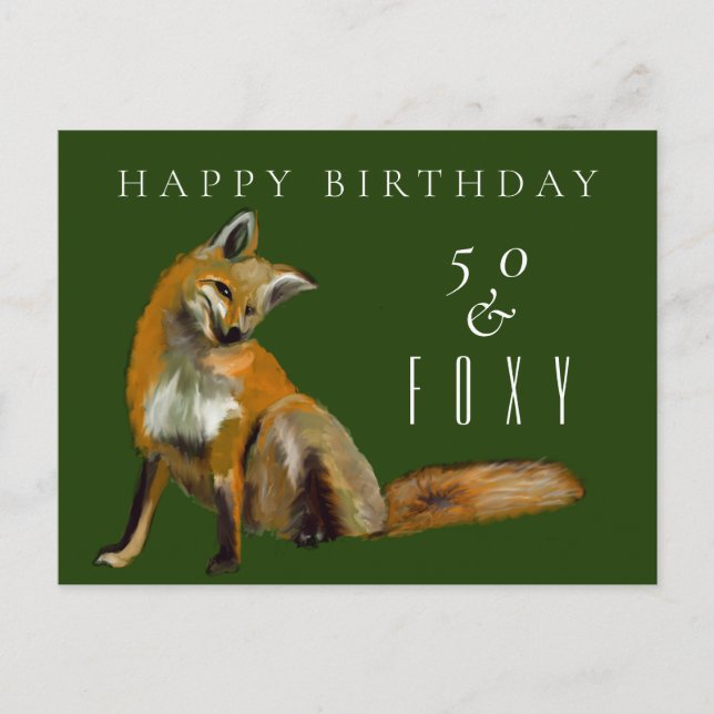 Fiftieth birthday greeting red fox fifty and foxy postcard (Front)