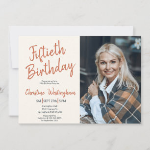 Fiftieth Birthday Photo Rustic Boho Script  50th  Invitation