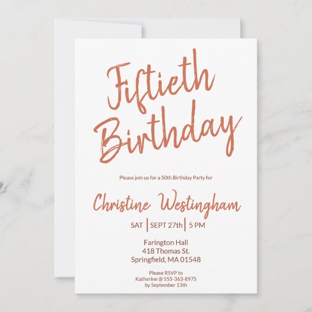 Fiftieth Birthday Rustic Boho Typography 50th Invitation (Front)