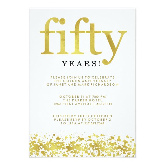 Fiftieth Wedding Anniversary Faux Gold Confetti Card