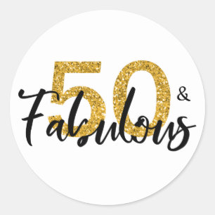 Fifty 50 and Fabulous Gold Glitter Classic Round Sticker