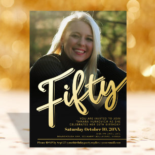 Fifty 50th Birthday custom photo script gold