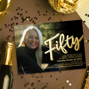 Fifty 50th Birthday custom photo script gold