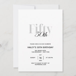 Fifty - 50th Birthday Elegant Chic Black & White Invitation