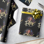 Fifty 50th Birthday photo script gold custom Wrapping Paper<br><div class="desc">Fifty gold colour script text on black birthday wrapping paper. Personalize this 50th birthday wrap with your own photo of your birthday girl or boy and a message and or name, currently reads fifty and fabulous Chantelle! Other years and matching items are available. © Original design by Sarah Trett for...</div>