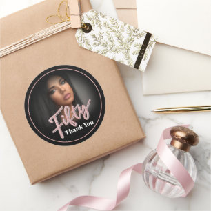Fifty 50th Birthday photo script rose pink favour Classic Round Sticker