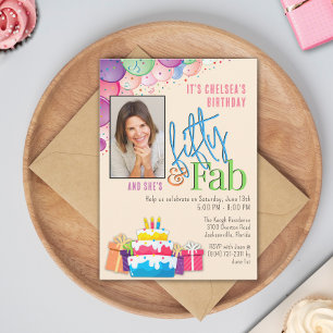 Fifty and Fab Colourful Birthday Party Invitation