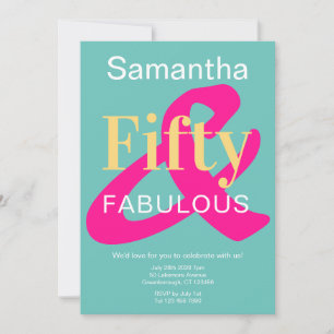 Fifty and Fabulous 50th Birthday Black Gold Pink Invitation