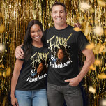 Fifty and fabulous, 50th birthday gold script  T-Shirt<br><div class="desc">Fifty and fabulous,  50th birthday half century gold coloured effect script text add your own photo. Personalize this 50th birthday shirt with your message and square shaped photo of your birthday girl. Other years and matching items are available. © Original design by Sarah Trett for www.mylittleeden.com on Zazzle.</div>