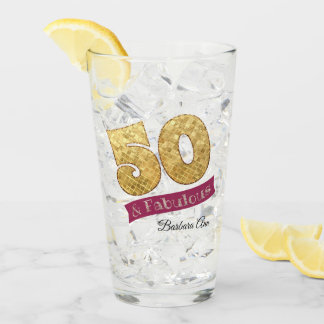 Fifty and Fabulous 50th Birthday Pink and Gold Glass
