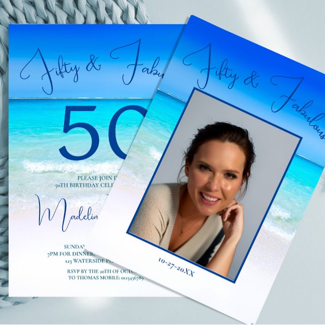 Fifty and Fabulous Beach Photo Birthday Invitation (Creator Uploaded)