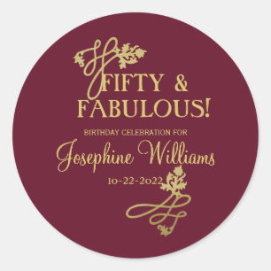 Fifty and Fabulous Birthday Party   Classic Round Sticker