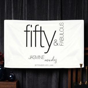 Fifty and Fabulous Black And White Birthday Banner