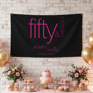 Fifty and Fabulous Black Fuchssia Pink Birthday Banner