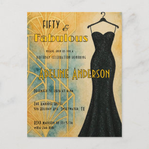 Fifty and Fabulous Black Gold Art Deco 50th  Postcard