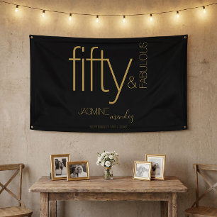 Fifty and Fabulous Black Gold Glam Birthday Banner