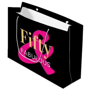 Fifty and Fabulous Black Gold Pink Birthday Large Gift Bag