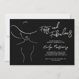 Fifty and Fabulous Black Line Art Birthday Party  Invitation